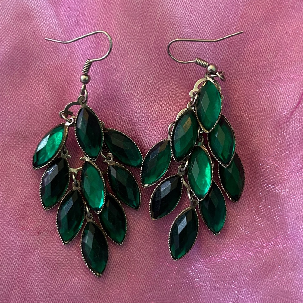 Emerald Green Cascading Leaf Earrings